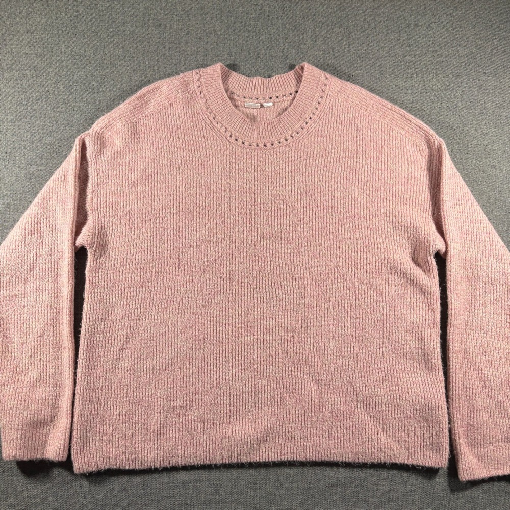 Gap‎ Forevercozy Rib Sweater Womens Large Pink Crew Neck Pointelle Drop Shoulder